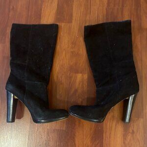 Black Suede 4 inch Heeled Pull on Boots